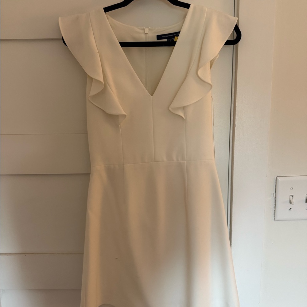 French Connection Cream Ruffle Mini Dress